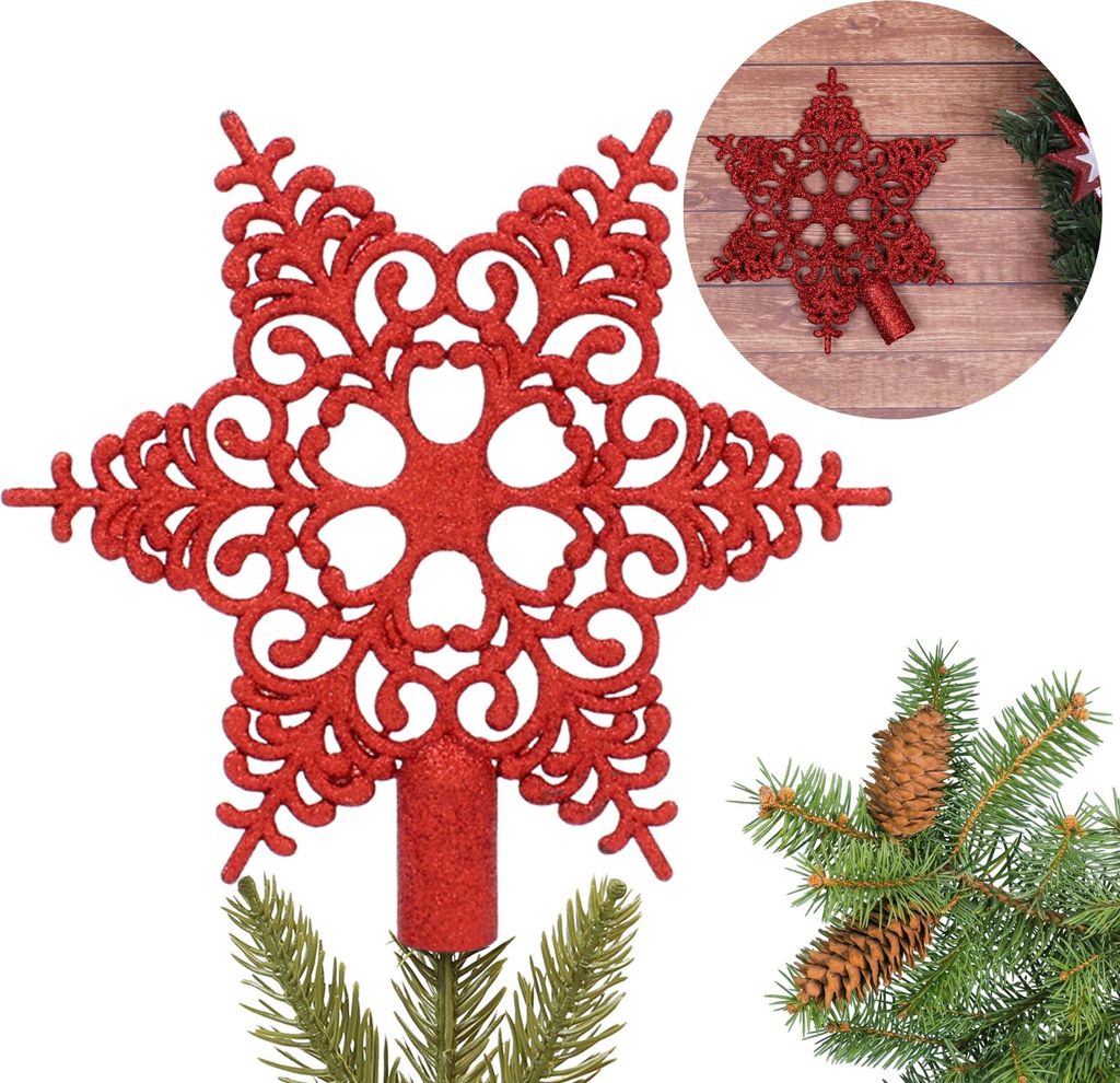 Rote durchbrochene Schneeflocke, Christbaumspitze, Produktbild 