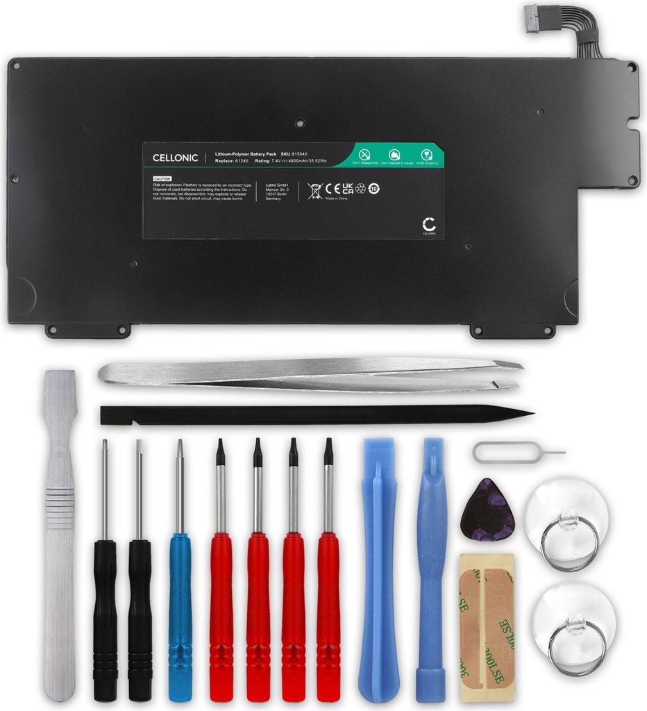 CELLONIC 1x Akku für Notebook Kompatibel mit Apple MacBook Air 13 - A1237, MacBook Air 13 - A1304, A1245 - (4800mAh, 7.4V) + Werkzeug-Set