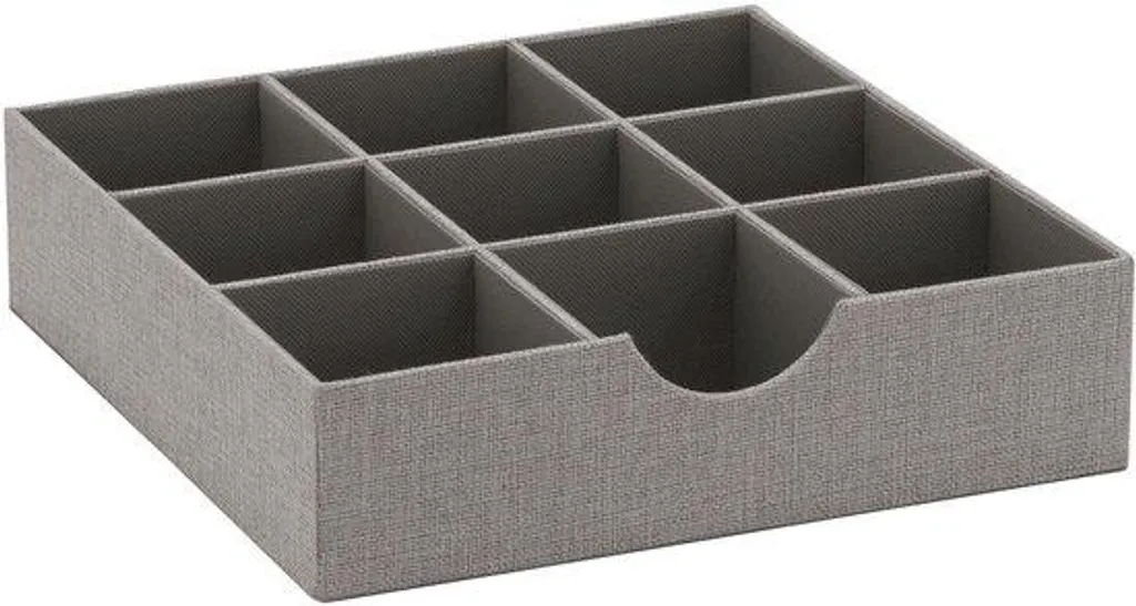 Panier de rangement argenté 9 compartiments en polyester textilé souple