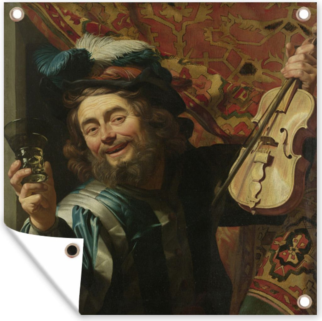 MuchoWow 50x50 cm Outdoor-Poster Gartendeko Sichtschutz Garten Poster für den Garten Ein fröhlicher Fiedler - Gerard van Honthorst
