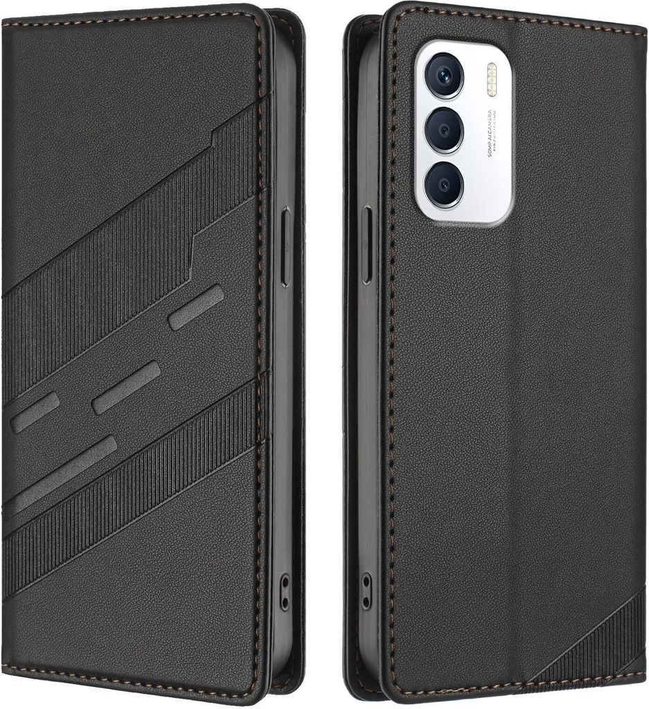 Hülle für Infinix Zero 5G 2023, Kunstleder Brieftaschen Handyhülle mit Kartenfach und Standfunktion Schwarz