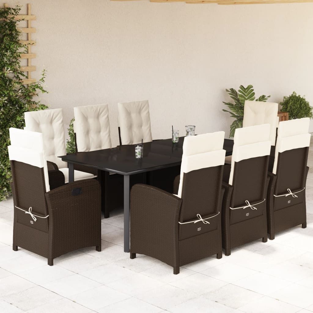 Maison Exclusive - 9-tlg. Garten-Essgruppe mit Kissen Braun Poly Rattan