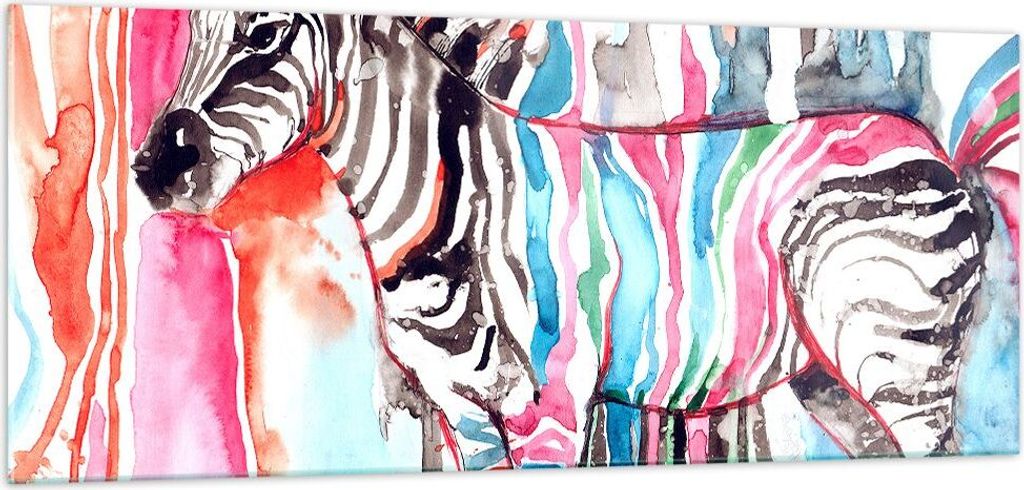 Bilder auf glas - Zebra Tiere Natur bunte - 100x40cm - Glasbilder - Wandbilder - Kunstdruck - zum Aufhängen bereit - Wanddekoration aus Glas - Gla...