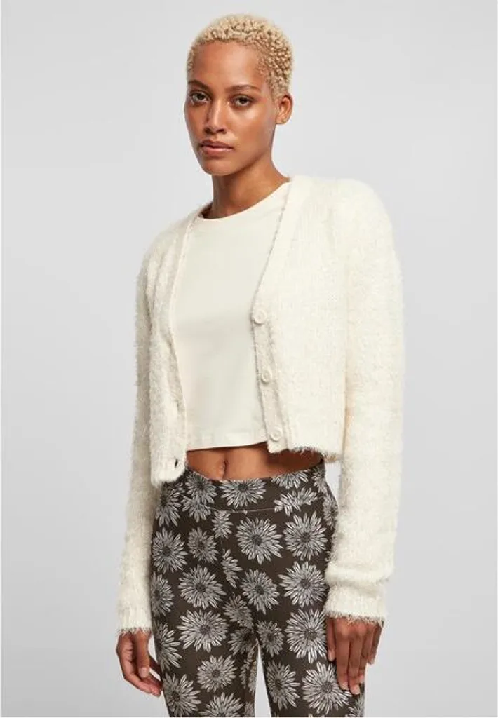 Urban Classics Ladies Cropped Feather Cardigan Whitesand Taille 3XL