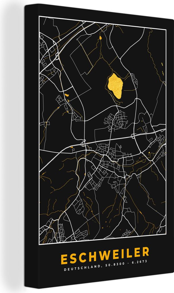 OneMillionCanvasses - Leinwandbilder - 90x140 cm, Gold - Deutschland - Karte - Eschweiler, Wandbilder Kunstdruck Wanddekoration - Foto auf Leinwa...