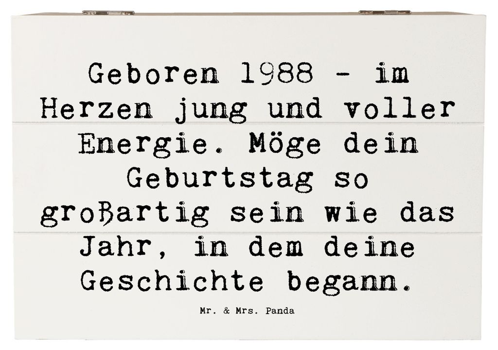 Mr. & Mrs. Panda Truhe Spruch 1988 Geburtstag 22 x 15 cm - Weiß - Geschenk, Alter, Geboren, Schatzkiste, 80er Geburt, Happy Birthday, Lebenskraft,...