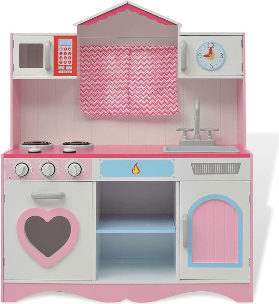 vidaXL Spielzeugküche Holz 82×30×100 cm Rosa und Weiß