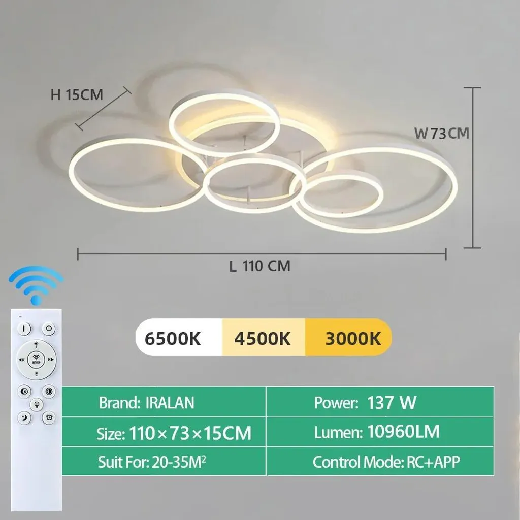 Plafonnier LED Design 5 Branchements Dimmable via App et Télécommande - 2