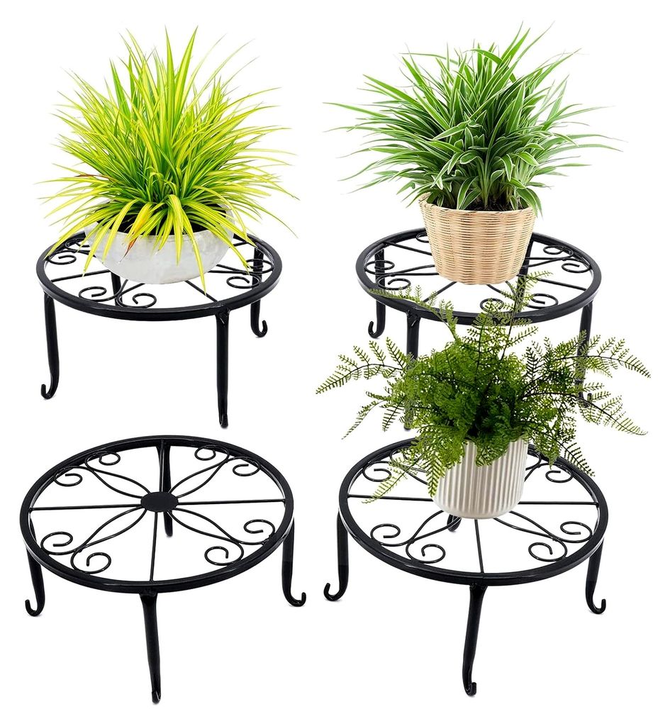 4 Stück Metall Pflanzenständer, Eisen Pflanzenhalter für Innen- und Außenbereich (Schwarz)