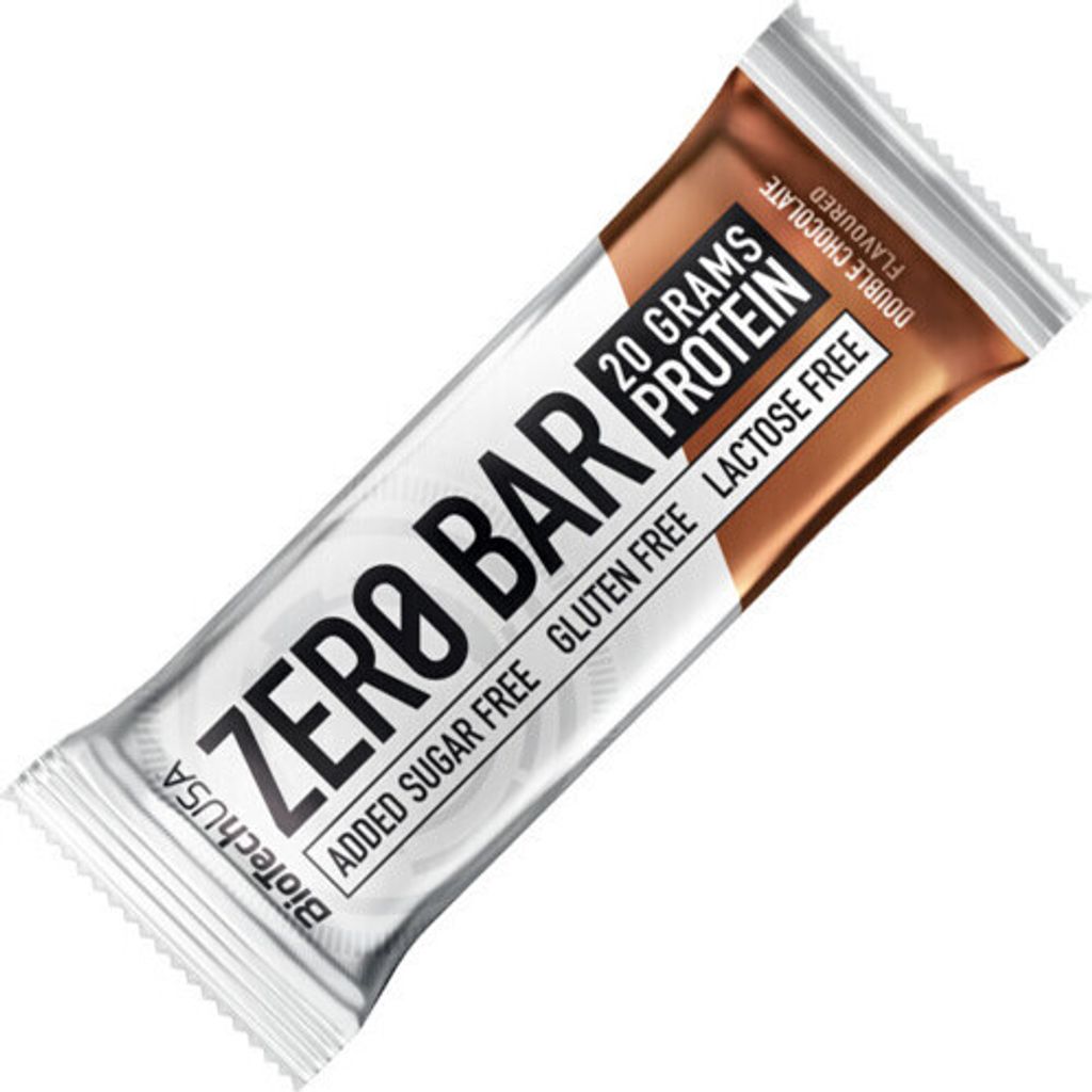 A single protein bar on a white background.