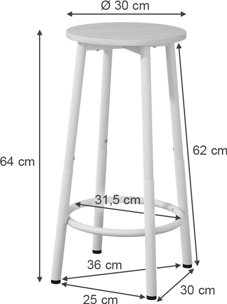 Tabouret de bar blanc compact 64cm Vicco Edmonton - Solution gain de place