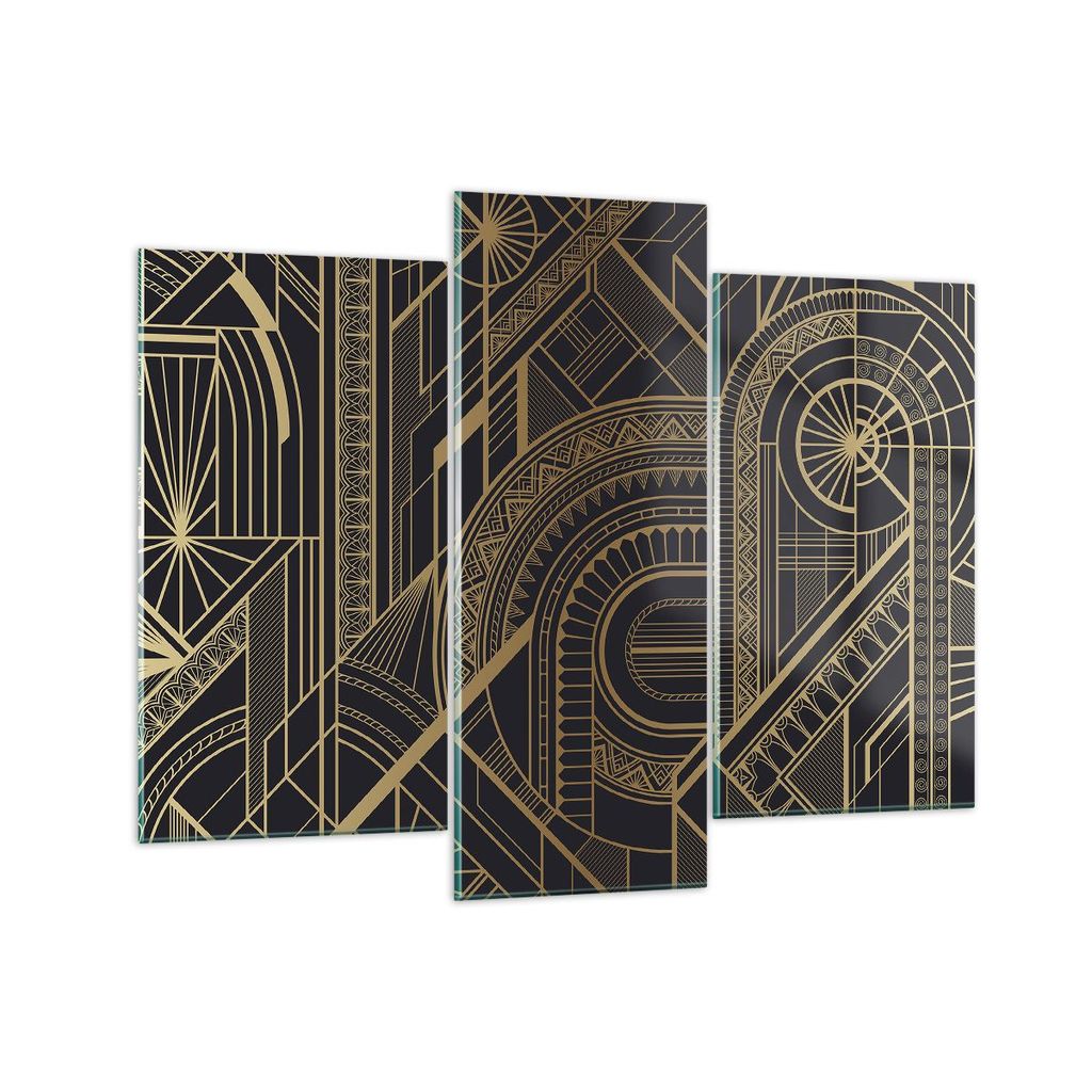 Bilder auf glas - 3 Teile - Ornament Gold Schwarz - 130x100cm - Glasbilder - Wandbilder - Bilder - zum Aufhängen bereit - Wanddekoration aus Glas ...