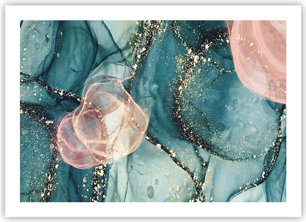 Poster - Poster ohne Rahmen - Flüssigkeit Gold Rosa - 70x50 cm - Wand Bild - Wanddeko - Wandbilder - Kunstposter - Wandposter - Bilder - Kunstdruc...
