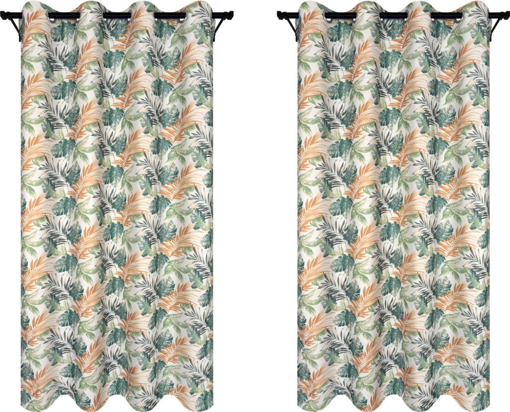 Vorhänge mit Ösen 140x250 cm 2 Stücke Fertige Vorhänge mit grünen Blättern Muster blickdichte Gardinen für Wohnzimmer