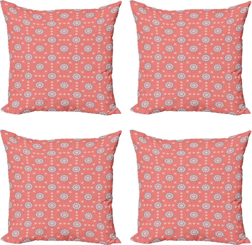 ABAKUHAUS marokkanisch Kissenbezug Set (4 Stück), floral Verziert, Moderner Doppelseitiger Digitaldruck, 60 cm x 60 cm, Coral Peach Blau