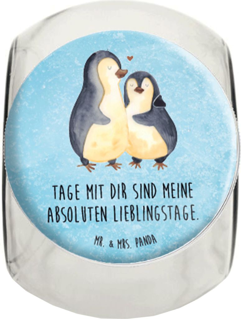 Mr. & Mrs. Panda Bonboniere Pinguin umarmen XL 2000ml - Eisblau - Geschenk, Liebe, Süßigkeiten Glas, glasbehälter, Kaffeedose, Hochzeitstag, Hoc...