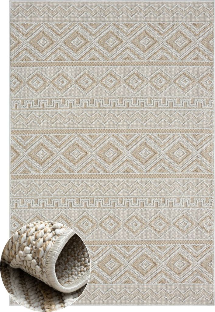 MY-RUG Outdoor-Teppich "Arya" 150x80 cm, beige, im schönem Boho-Stil, Sisal-Optik, weich, für Garten und Balkon