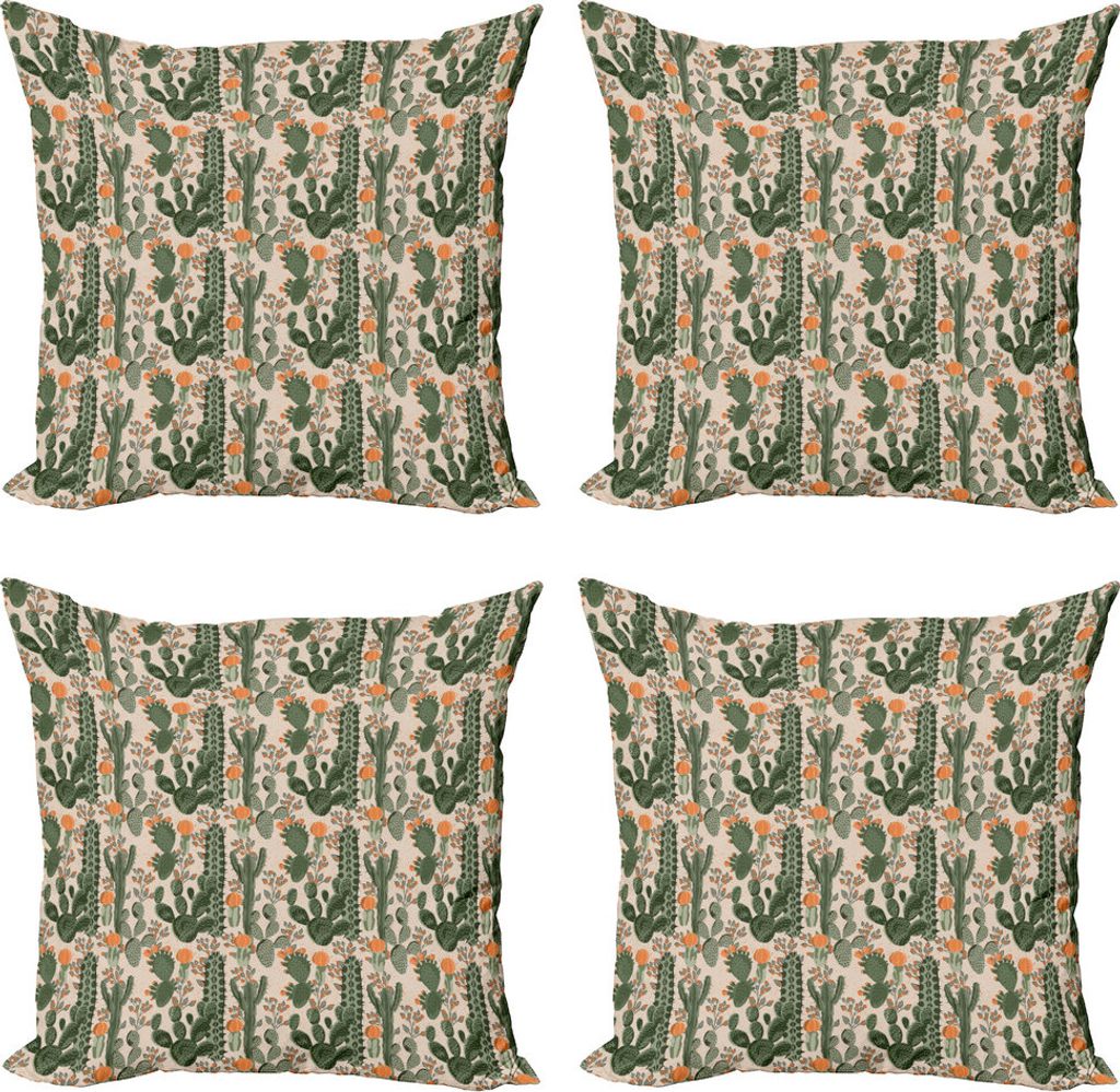 ABAKUHAUS Saftig Kissenbezug Set (4 Stück), Wüste Botanik Cacti Flora, Moderner Doppelseitiger Digitaldruck, 45 cm x 45 cm, Weises Grün-Burnt Or...