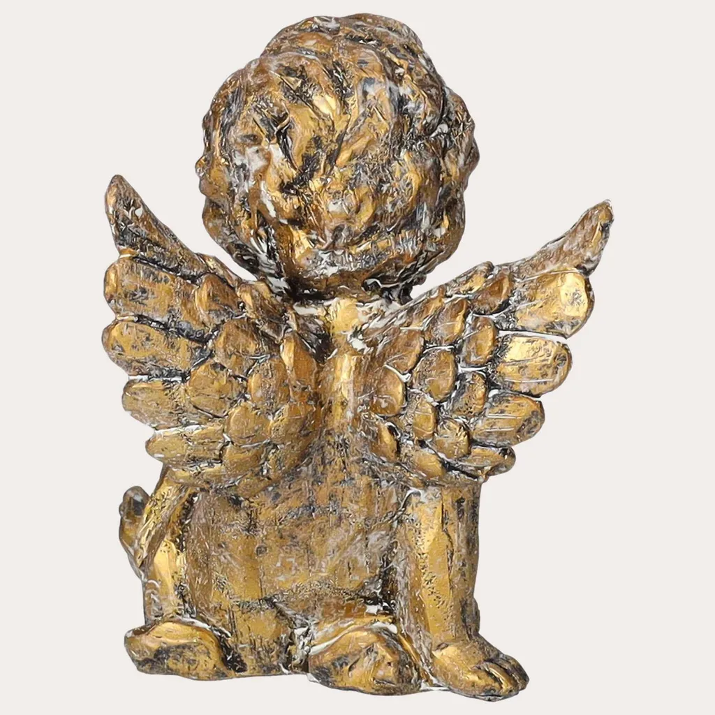 Statue Ange Doré Figurine Décorative Assise pour Étagère et Salon Luxe