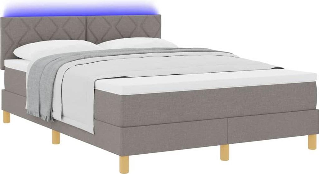 LED Boxspringbett mit LED-Lichtleisten Taupe 160 x 200 cm Stoff