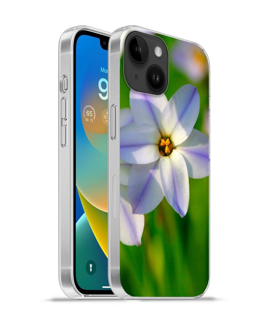 MuchoWow Handyhülle Schutzhülle Hülle für Apple iPhone 14 - Softcase Blumen - Garten - Lila Silikon Softcase Handy Hülle - Mobiltelefonhülle