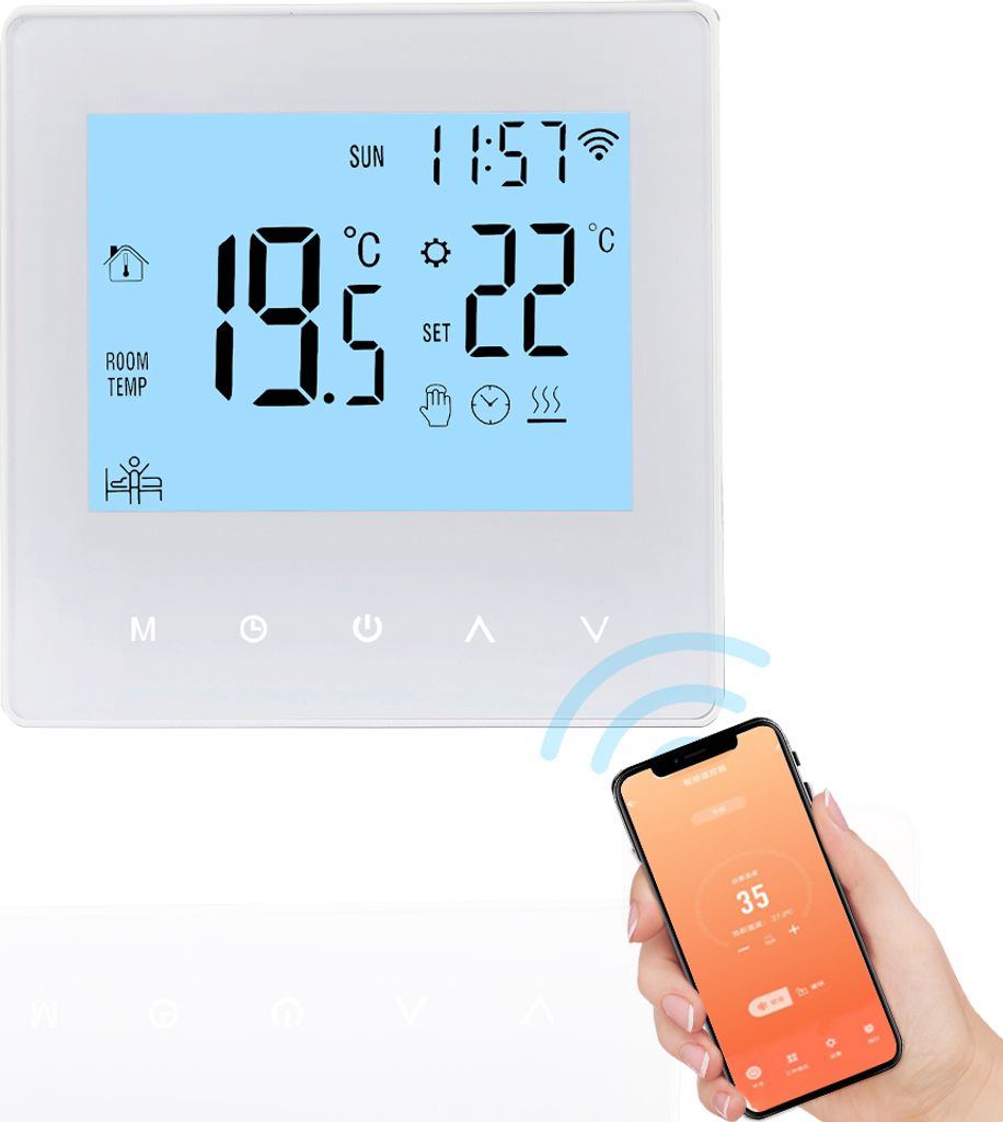 WiFi Smart Thermostat 3A Raumthermostat Wasserheizungsgeräte Fußbodenheizung, LCD-Display, APP-Steuerung, Manueller/automatischer Modus