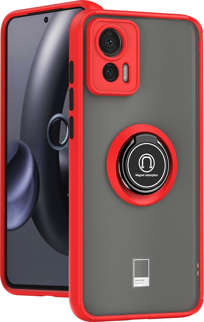 Motorola Edge 30 Neo Hülle, Ring Halter Ständer Matte Transluzent TPU Rahmen Stoßfest Schutzhülle für Motorola Edge 30 Neo Rot