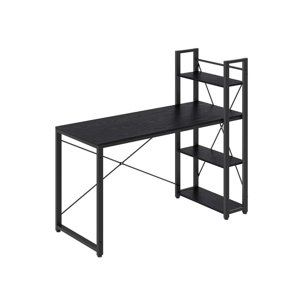 Computerbureau - Büro - Arbeitsstation - Ebenholz Schwarz - Spanplatte und Stahl - 56cm x 137cm x 120cm - Geräumige Regale - Einfache Montage