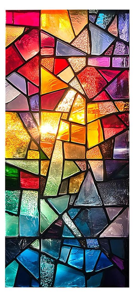 Geometrisches Muster, Fensterfolie im Buntglas-Stil, statisch haftende Sichtschutzfolie, wasserfest, abnehmbar, für Badezimmer, Schlafzimmer, Küc...