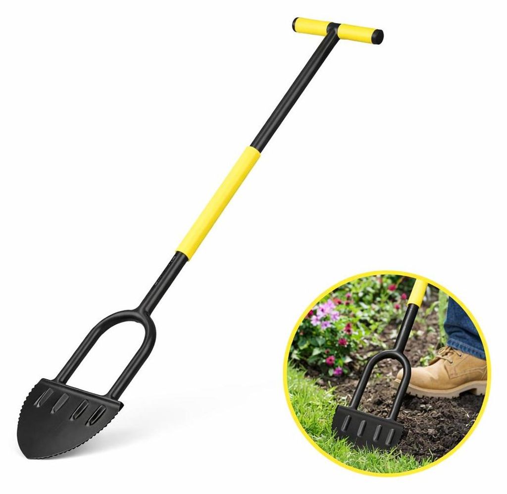 Izrielar 2 Stück Handrasentrimmer 105 cm mit T-Griff, gezahntem Stahlmesser, Gartengerät für Rasenkanten, inklusive Handschuhe