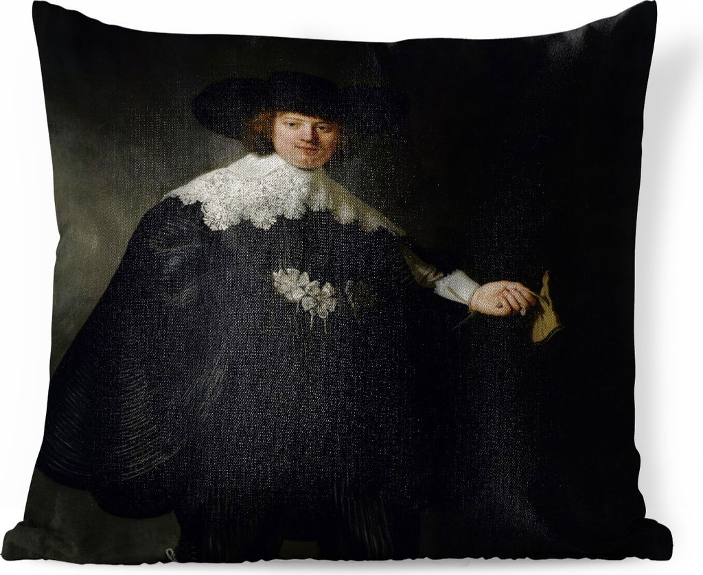 MuchoWow Zierkissen Sofakissen Wohnzimmer Dekokissen 40x40 cm Das Hochzeitsbildnis von Marten Soolmans - Rembrandt van Rijn - Foto Kissen - Schla...