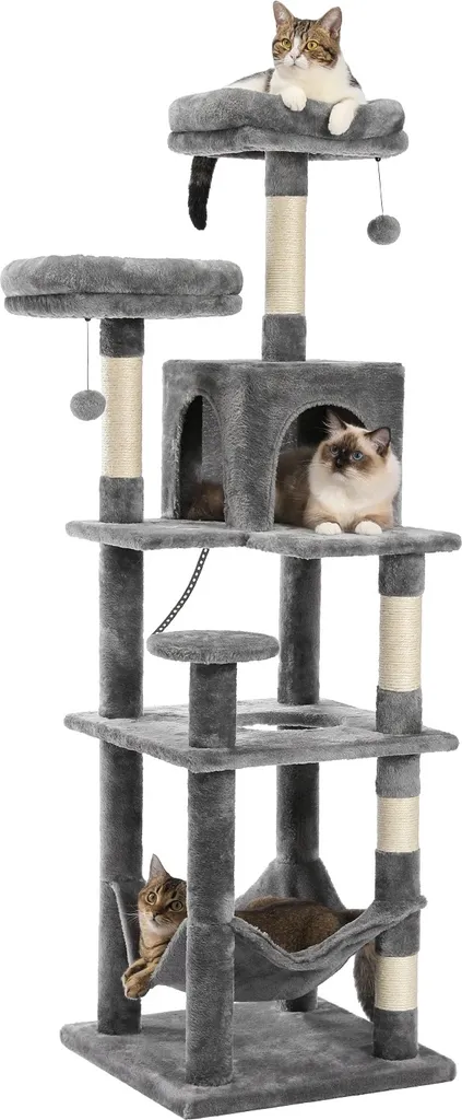 Arbre à Chat Design Robuste en Bois - 5 Niveaux de Confort en Taille L