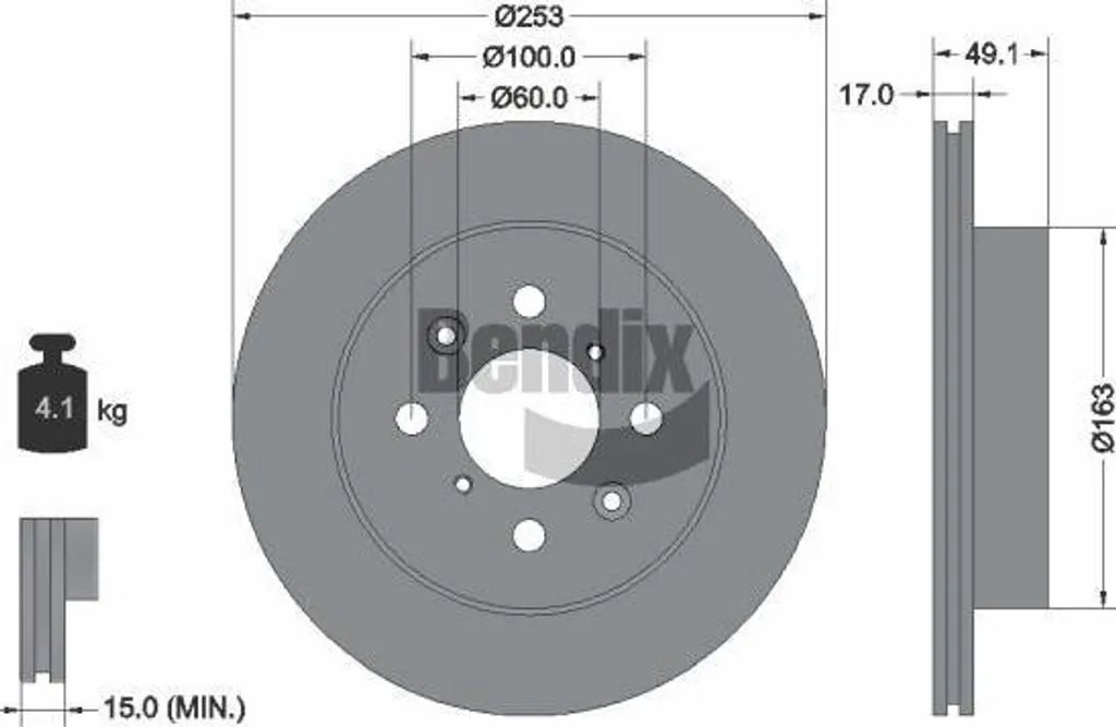 Disque de frein avant plein pour Agila A - Remplacement OE BENDIX BDS1252