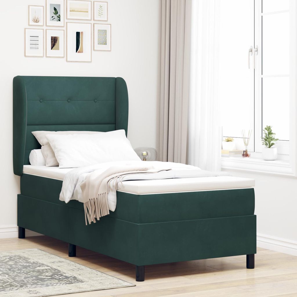 "2025"Modernen Polsterbett Boxspringbett mit Matratze Dunkelgrün 80x200 cm Samt - Bettrahmen - Klassische Betten Neu62903