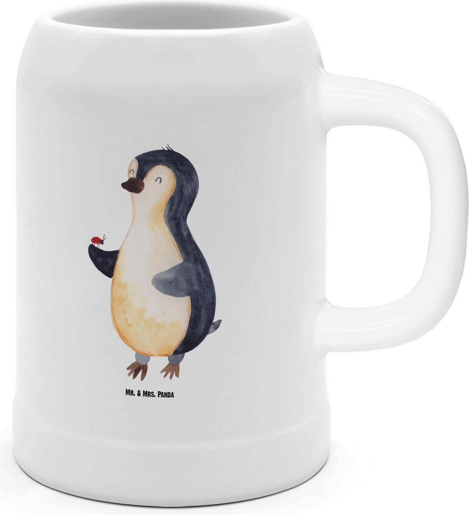 Mr. & Mrs. Panda Krug Pinguin Marienkäfer - Weiß - Geschenk, Humpen, Liebe, Aufmerksam, Seidel, Lebensfreude, Bierbecher, Steinkrug, Kleine Wunde...