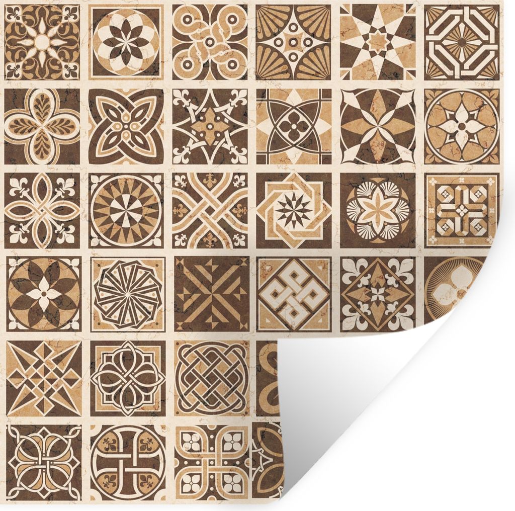 MuchoWow Wandtattoo Wandsticker Wandaufkleber Design - Blumen - Braun - Natur - Vintage 30x30 cm Selbstklebend und Repositionierbar - Repositioni...