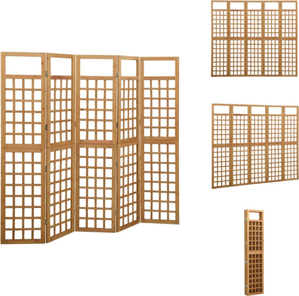 vidaXL 5-tlg. Paravent/Spalier Massivholz Tanne 201,5x180 cm - Raumteiler