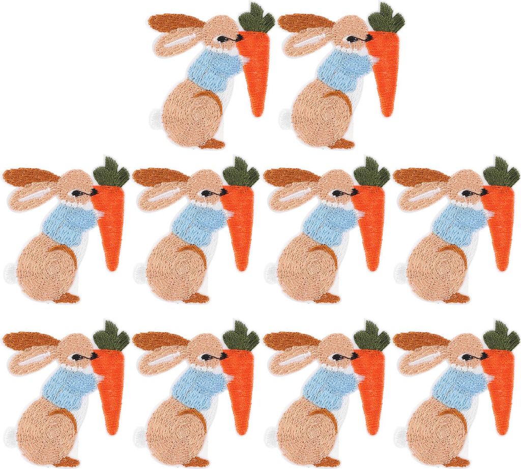 10 Stück Eisen-Patches, Hasenmuster, Ostern-Themen-Stil, DIY-Herstellung, Polyester-Material, Stoff, Dekorationszubehör für Kleidung