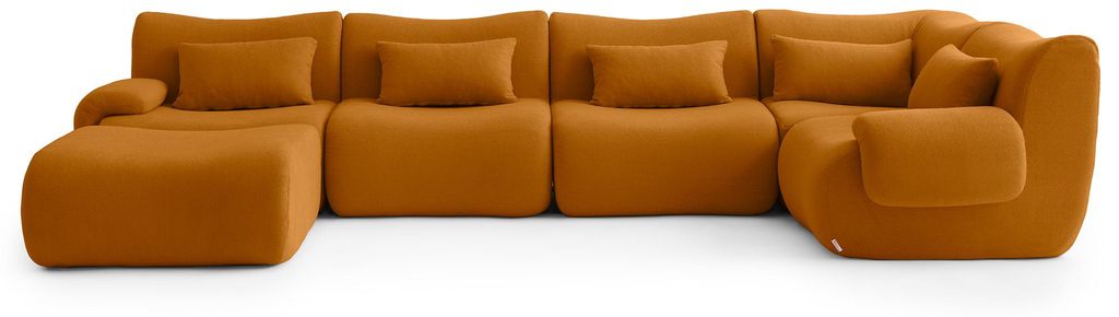 MILYSOFA SOFATIME 5-Sitzer-Modul-Ecksofa mit Chaiselongue, feiner Schlingenstoff, zimtbraun
