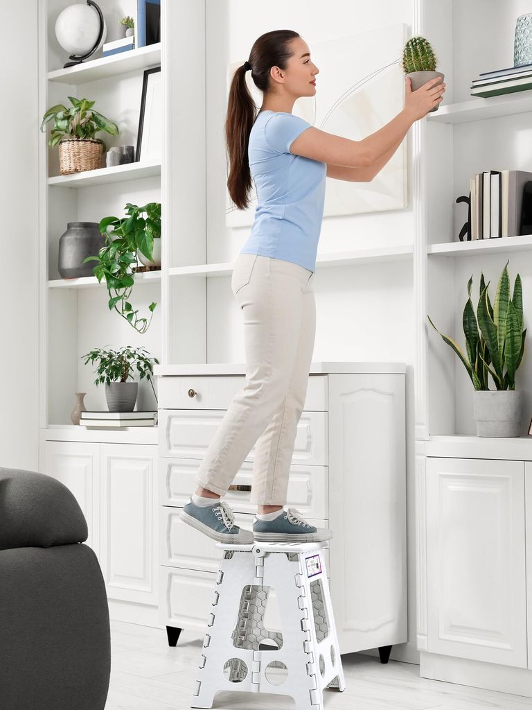 Tritthocker Klappbar Bis 150 KG - Falthocker 22cm Höhe Grau/Weiß Für Kinder & Erwachsene