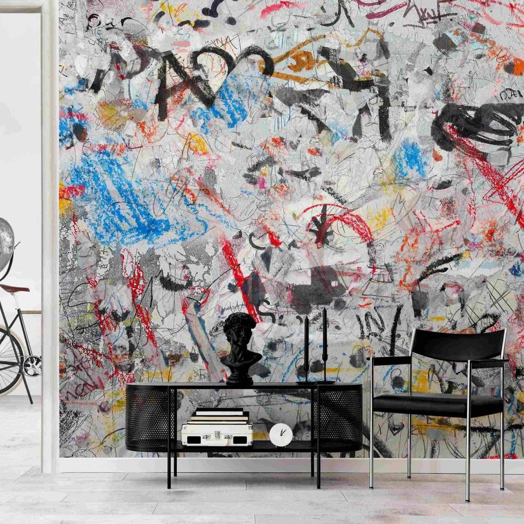 Fototapete Sprüche - Vliestapete - Bildtapete UV-beständig Design bunt Graffiti Shabby Wandtapete geruchsfrei
