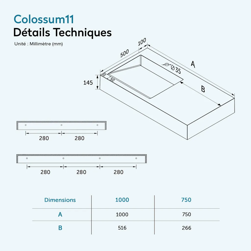 Vasque à Poser Rectangulaire 75 cm en Solid Surface Gris Anthracite