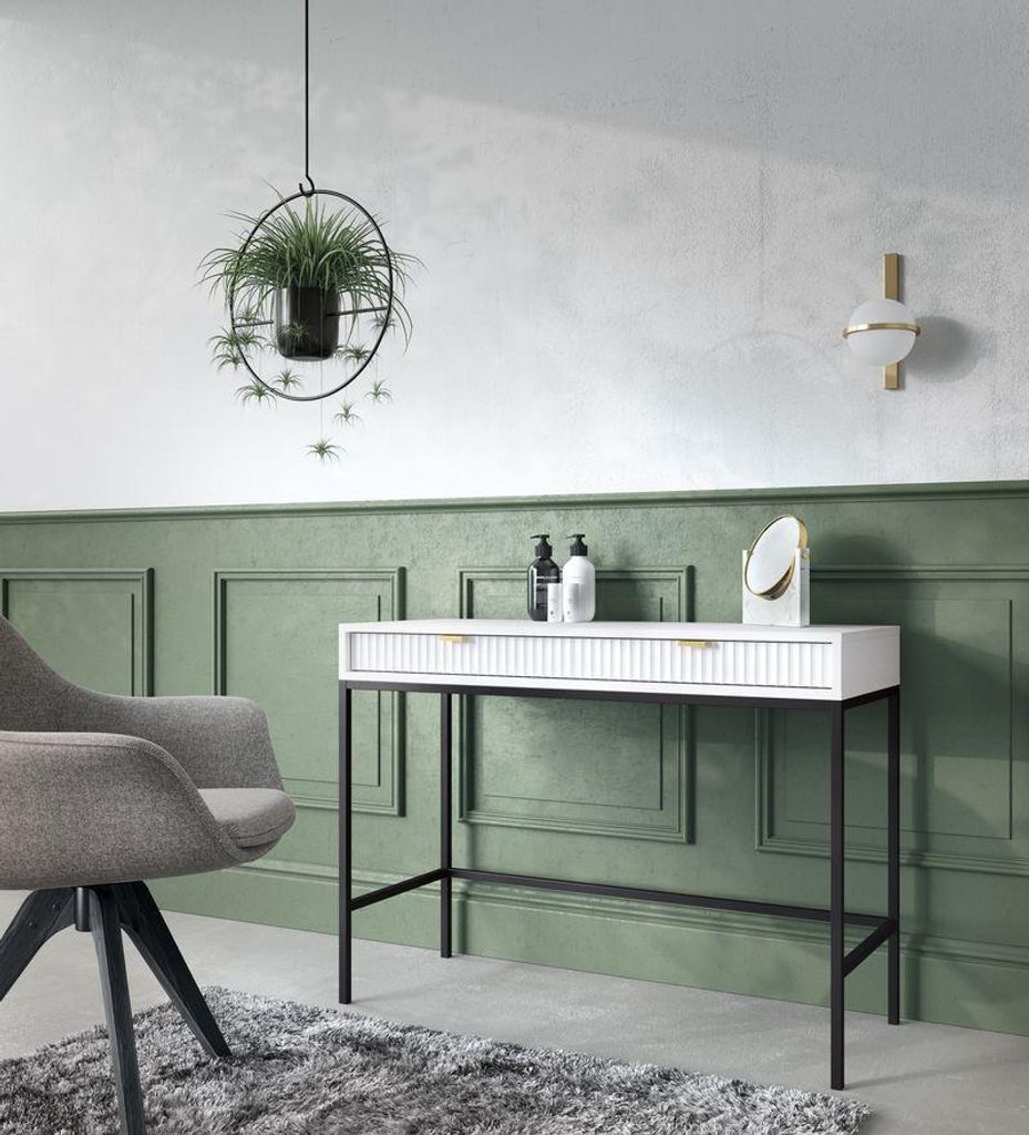 Schminktisch – Flurkonsole – Dekotisch – Schreibtisch Klein – T104 – NOVA – Weiß – Elegante Konsole mit zweifacher Struktur-Schublade