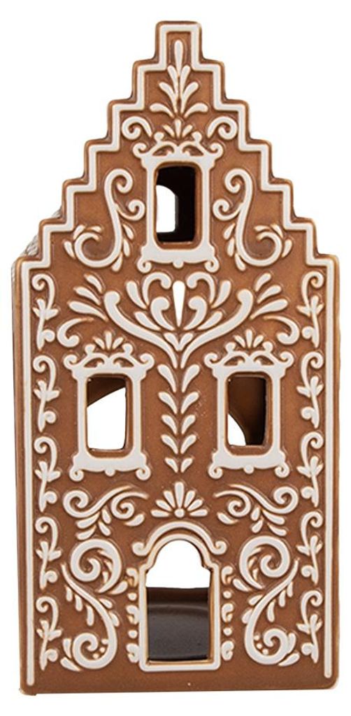 Clayre & Eef Teelichthalter Lebkuchenhaus 7x7x15 cm Braun Produktbild 