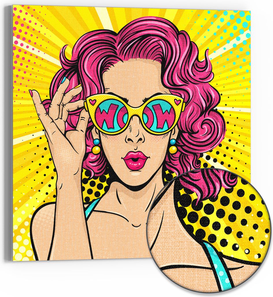 DEQORI Hybrid Leinwand Bild 50x50 cm 'Frau mit Sonnenbrille' Wandbild Glas flach modern