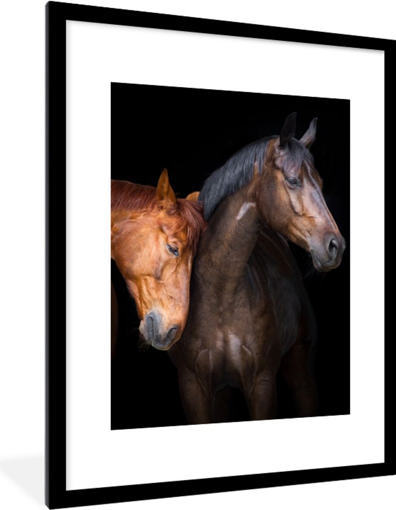 MuchoWow Gerahmtes Poster Pferde - Tiere - Porträt - Braun 60x80 cm - Poster mit Schwarzem Bilderrahmen Wandposter Rahmen Foto Bilder - Wohnzimm...
