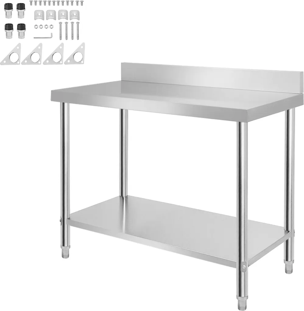 Table de cuisine Gastro en inox avec bordure de protection 120x60 cm