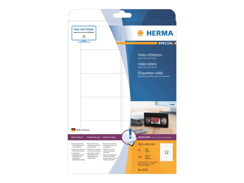 Etichette Video HERMA SPECIAL 78,7 x 46,6 mm - 300 Pezzi Bianco