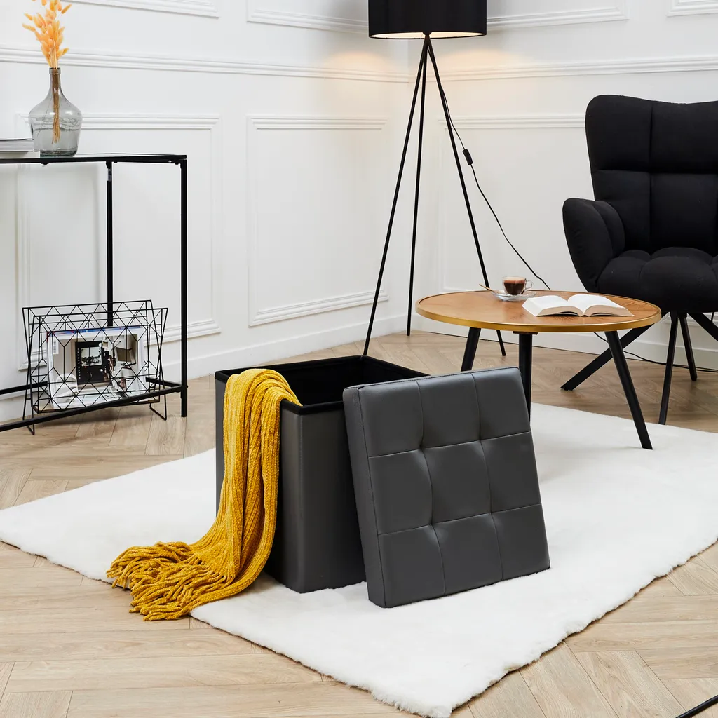 Rangement Discret : Coffre Pouf Pliable Gris - Fini le Désordre au Salon