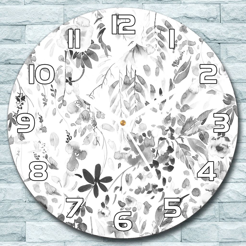 Wanduhr aus Glas Rund fi 30 Blumen handbemalt Quarz Deko Schlafzimmer Büro